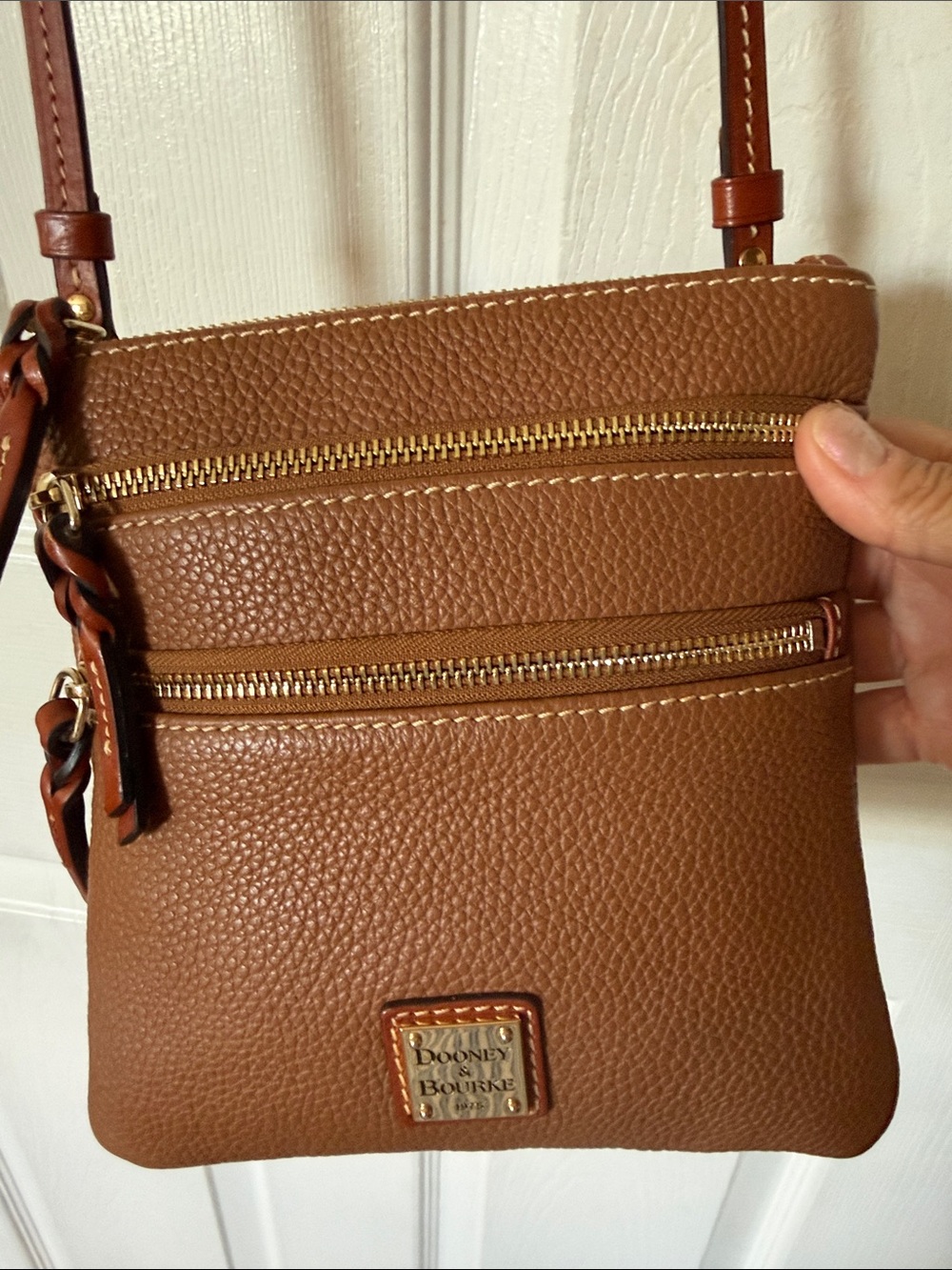 Dooney & Bourke Cognac Pebble Leather Messenger Crossbody